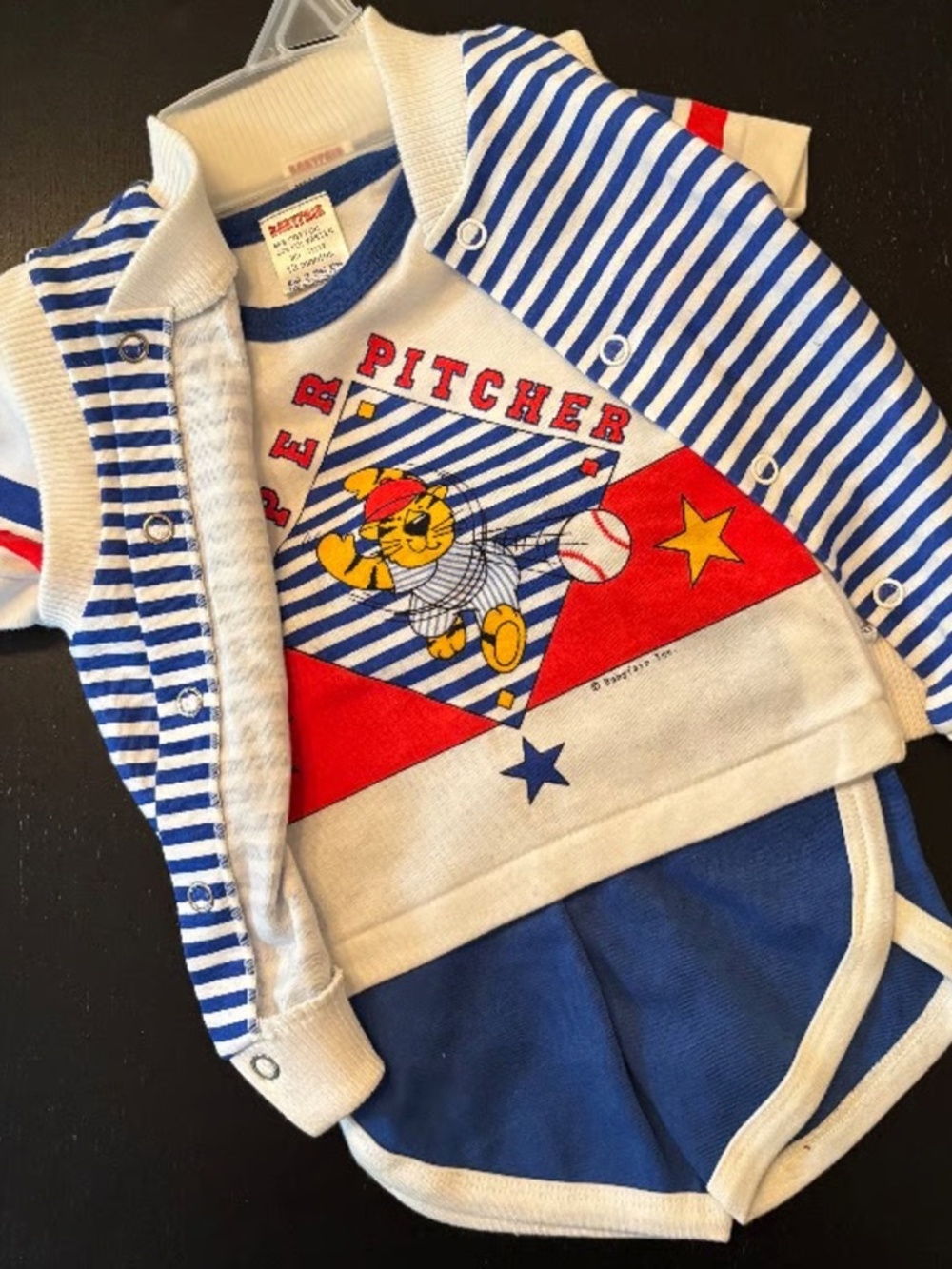 Vintage Babyfair 3 Piece Baby Outfit Baseball Tiger